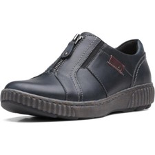 Clarks Womens Magnolia Zip Leather Casual Loafer - Black NEW
