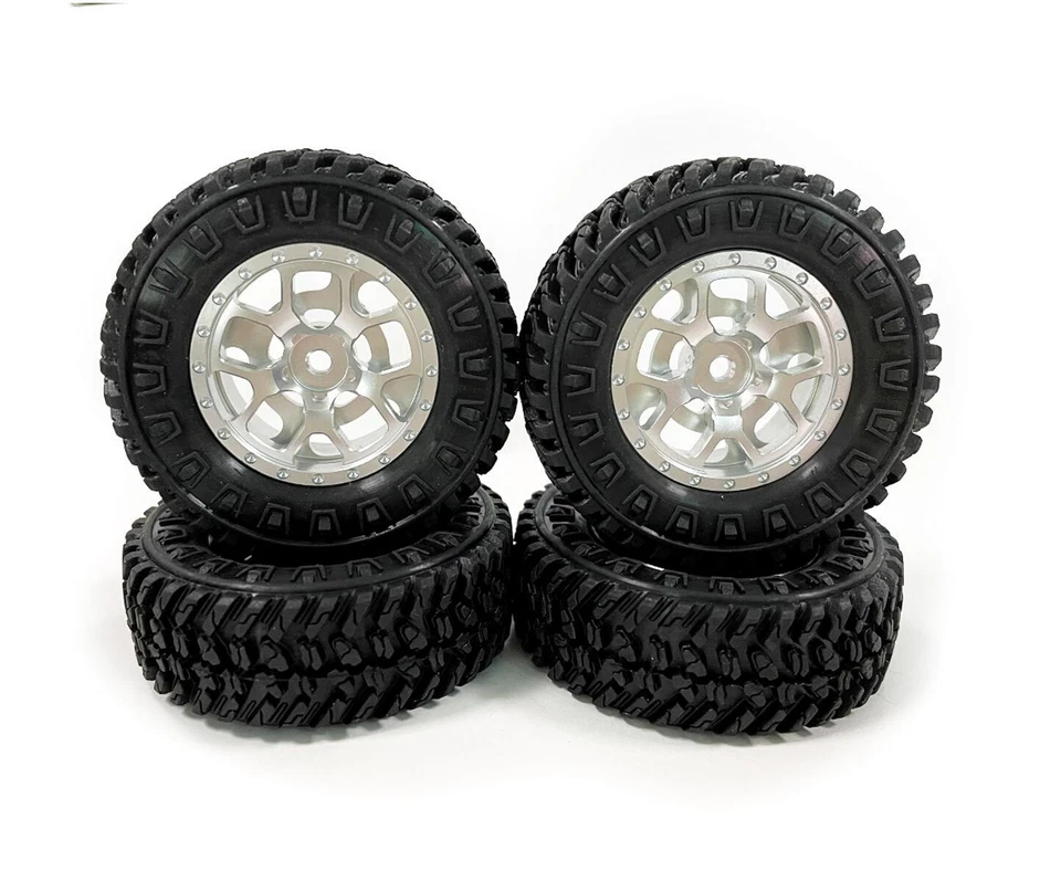 Aluminum Metal wheel Rim Rubber tires 4Pcs Fits For FMS 1/18 1/24 FCX24 Rc car - Image 2 of 4