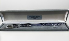 Ernst Glass FlameWorked Glass Ink Pen Hand Blown Clear- Colbalt Filigree Blue