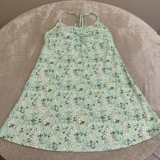 Womans PADDED Green STRETCH Floral Fit & Flare Dress Size Large
