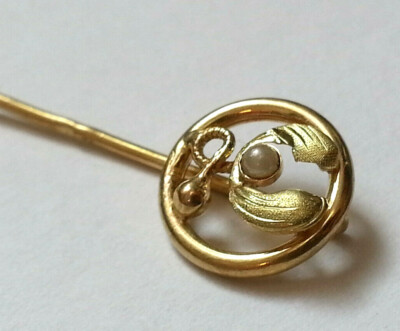 Épingle à Cravate Ou Foulard En Or 18K - Style Art Nouveau, Avec Perle Nacrée, Ancienne