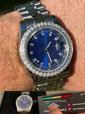 Mens Presidential Stainless Iced 3.3ct Moissanite Watch Pass Diamond Tester 41mm