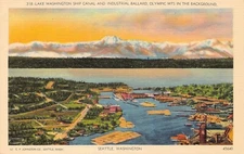 Seattle WA Lake Washington Ship Canal Locks Harbor Puget Sound Vtg Postcard C33
