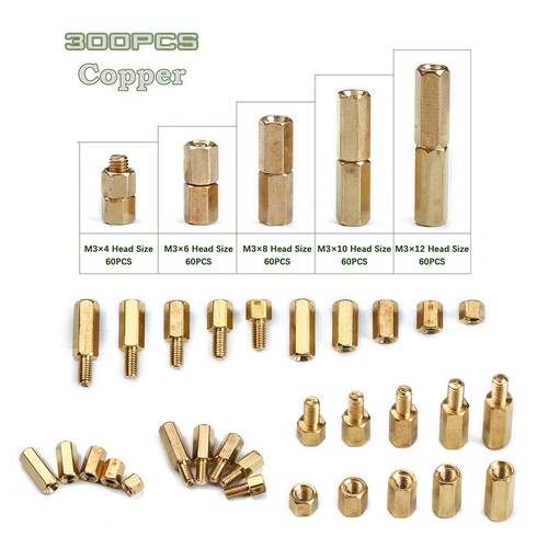 300Pcs M3 Brass Copper Pillar Stand Off Hex Column Spacer Threaded Screw Nut - Picture 3 of 23