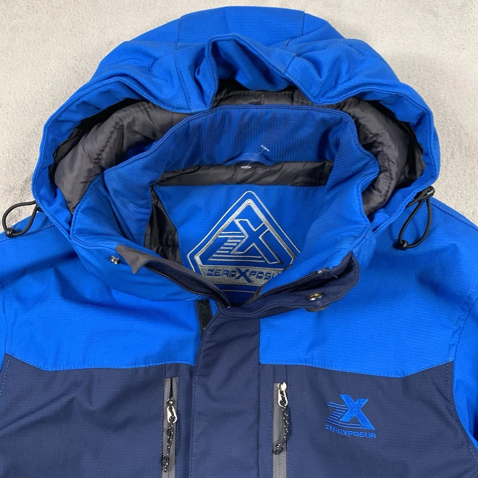 Zero Xposure Jacket Mens Medium Blue Padded Quilt Rib Snow Ski Rain Hooded Coat - Image 2 of 4