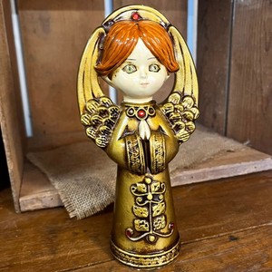 Mid-Century Paper Mâché Angel – Gold with Red Crystals – Made in Japan