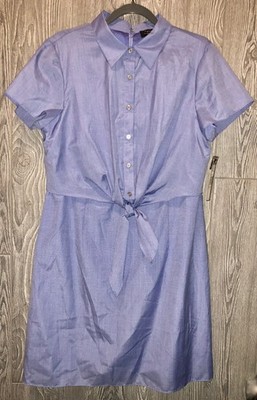 TAHARI Coastal Chic Jamie B Faux Wrap Shirt S/S Light Blue Dress NEW Womens 14