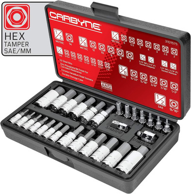 28-Piece Tamper-Proof Hex (Allen) Bit Socket Set, SAE and Metric, 5/64 In. to 9/