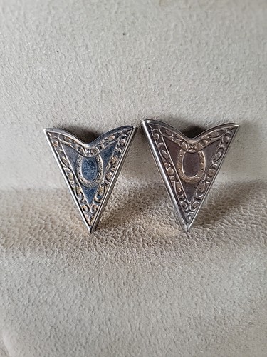 Vintage Western Engraved COLLAR TIPS Silver Tone Excellent