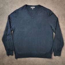 Brooks Brothers Sweater Mens Large Navy Supima Cotton V Neck Knit Lightweight