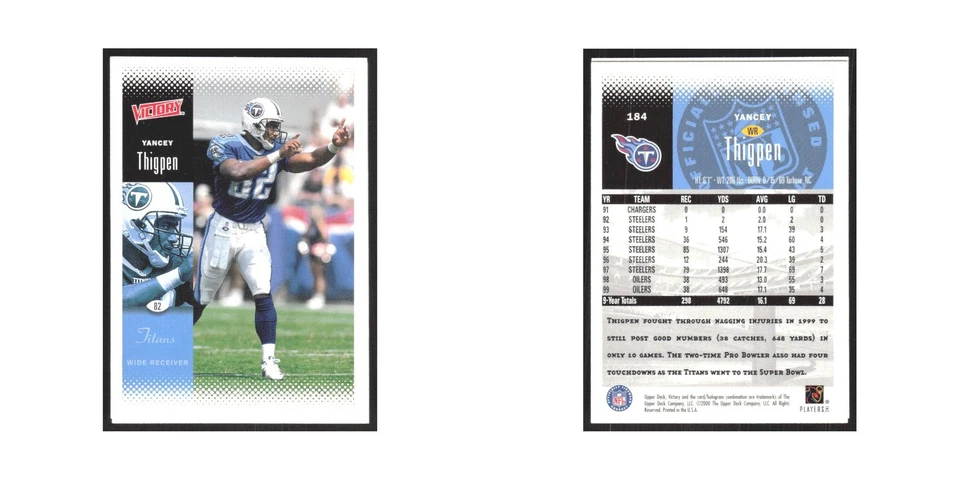 2000 Upper Deck Victory Yancey Thigpen Titans #184 - Image 3 of 3