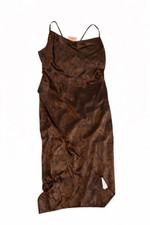 Missguided Brown Satin Slip Dress • Size S16• Midi Silky Dress • Evening / Party
