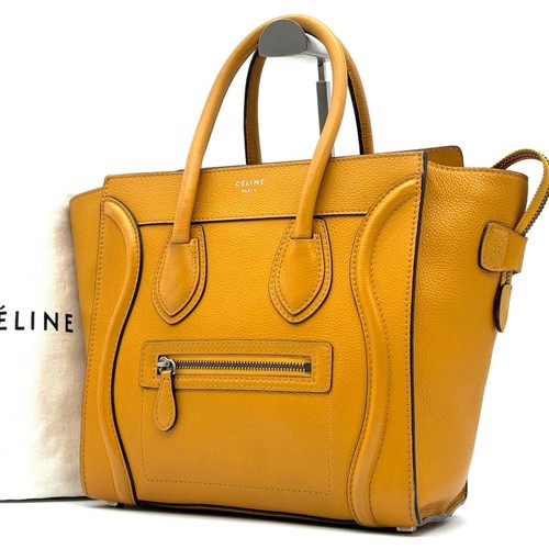 CELINE Luggage Micro Shopper Yellow Leather Tote Bag 167793 Auth