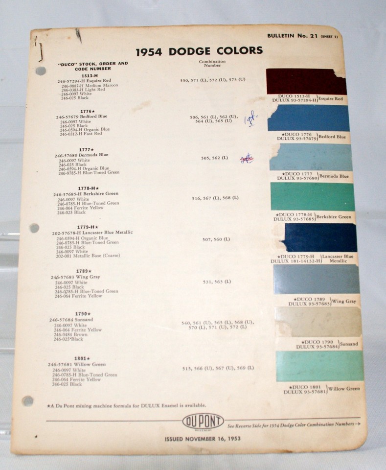 Color Contacts Price 1954 Dodge Cars & Truck Exterior Color Samples 677 | eBay