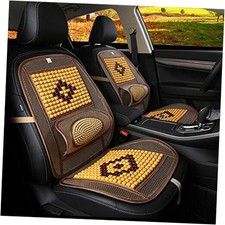 Wood Beaded Comfort Seat Cover with Cooling Ventilated Mesh Lumbar Back Beige