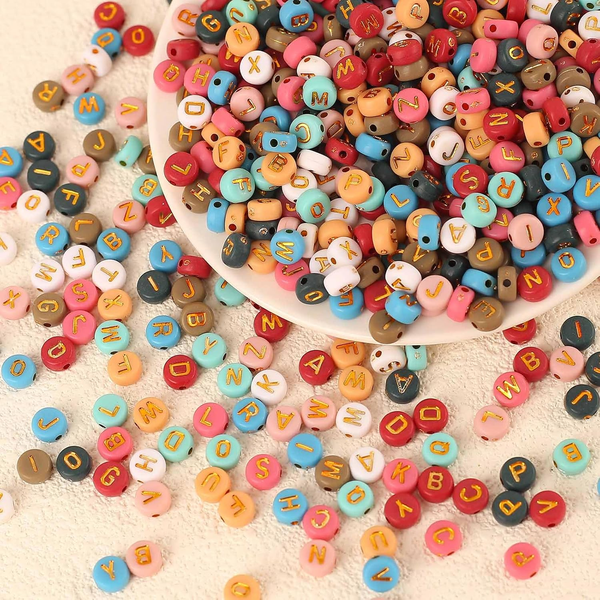 1000Pcs Bunt Buchstabenperlen Zum AuffäDeln Acryl Gold Alphabet Perlen Mix A-Z P-image