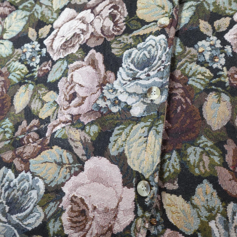 Chaqueta de estudio Lemon Grass para mujer 22 negra tapiz floral jacquard botón delantero Foto 4 de 4