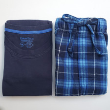 Perry Ellis Portfolio Men  s Pajama Set Navy Blue Plaid Size M