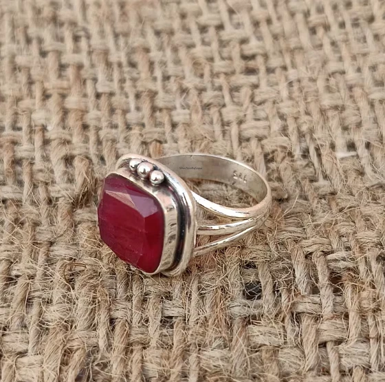 Anillo Cometa Rubí: Hecho a Mano Plata de Ley 925 Declaración Anillo Mujer Todas las Tallas R 420 Foto 3 de 4