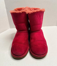 UGG Girls Pink Suede Shearling Bow Mid-Calf Pull-On Boots US 4 EU 34