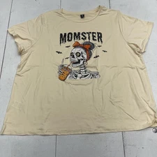Shein Curve Momster Shirt Womens 3XL Beige Halloween Skeleton Graphic Plus