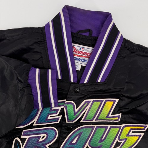 Starter Jacket Men 2XL Black Tampa Bay Devil Rays MLB Satin Varsity Vintage 90s