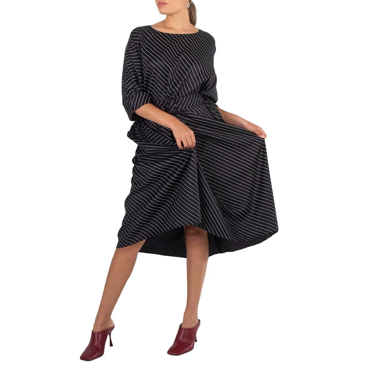 Abito midi MM6 Maison Margiela con cintura a righe in viscosa taglia large