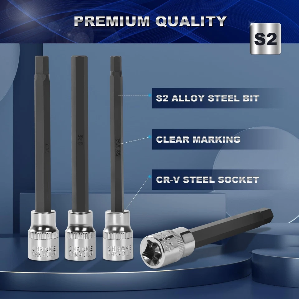 19-Piece 3/8 Inch Drive Extra Long Allen Hex Bit Socket Set, Standard SAE (1/... - Image 4 of 4