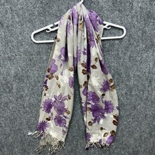 pashmina scarf wrap shawl Womens size 5' x 2'.1" purple floral fringe