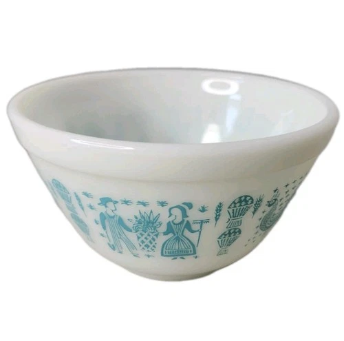 Vintage Pyrex Amish Butterprint White Turquoise Small Mixing Bowl 1 1/2 Pint
