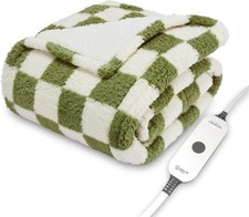 Sunbeam Printed Royal Sherpa Foot Pocket Heated Throw Electric Blanket, 50" x 60