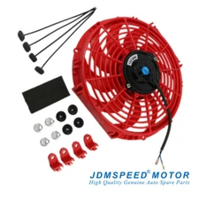 Universal 12V Engine Cooling Fan Slim Pull Push Racing Electric Radiator Red 12"