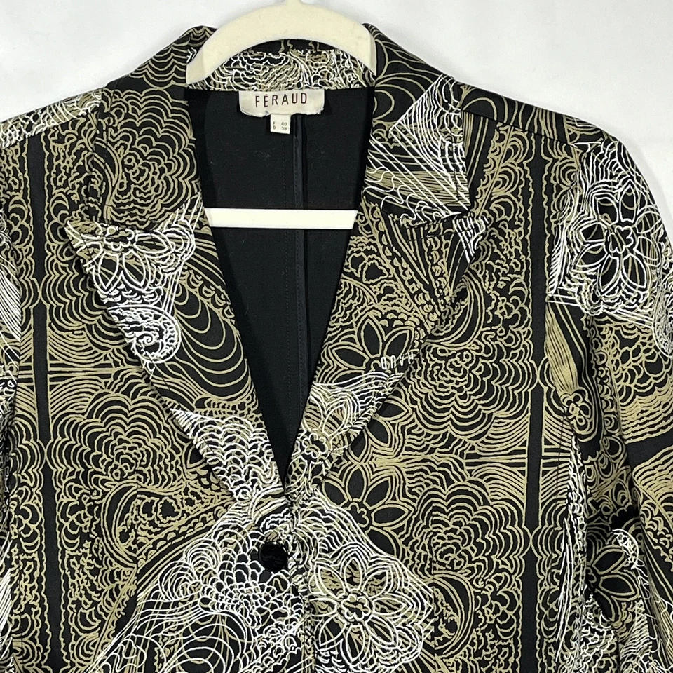 Blazer LOUIS FERAUD Paris F40 US8 De Colección Años 80 Negro Dorado Plata Art Deco Francia Foto 2 de 4
