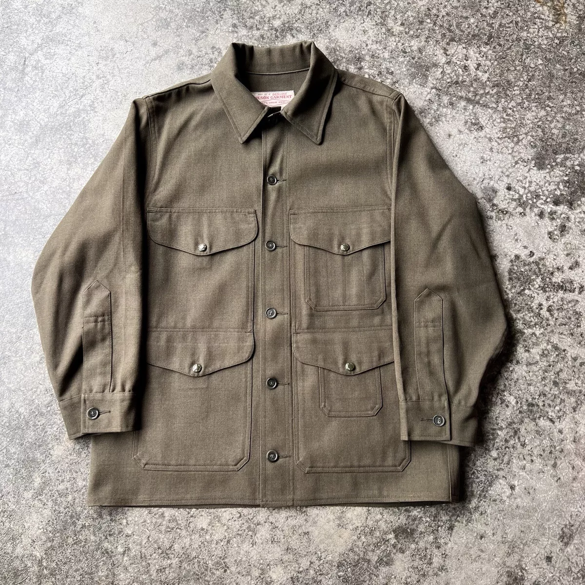 Vintage C.C. Filson Whipcord Mackinaw Cruiser Jacket Rare size 46 Olive Green