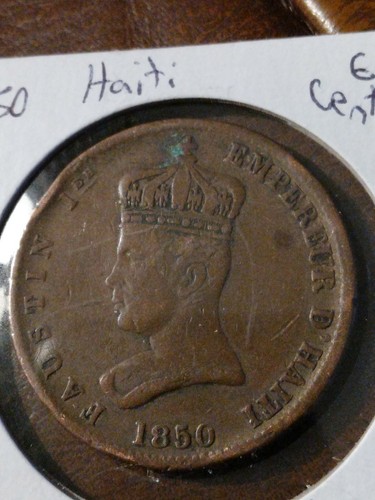 👉 1850 HAITI Emperor FAUSTIN I Lions VINTAGE Antique Hatian 6 CENTIMES# J63