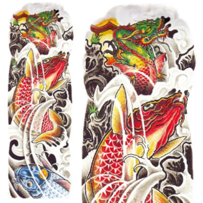 Klassisches japanisches Koi Drache Vollarmärmel temporäres Transfer Tattoo 17x48cm