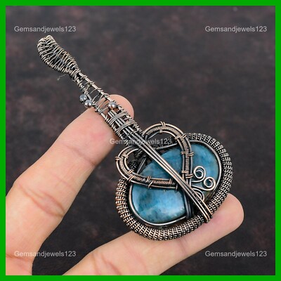 Copper Oval Neon Apatite Gemstone Engagement Wire Wrapped Guitar Pendant Jewelry