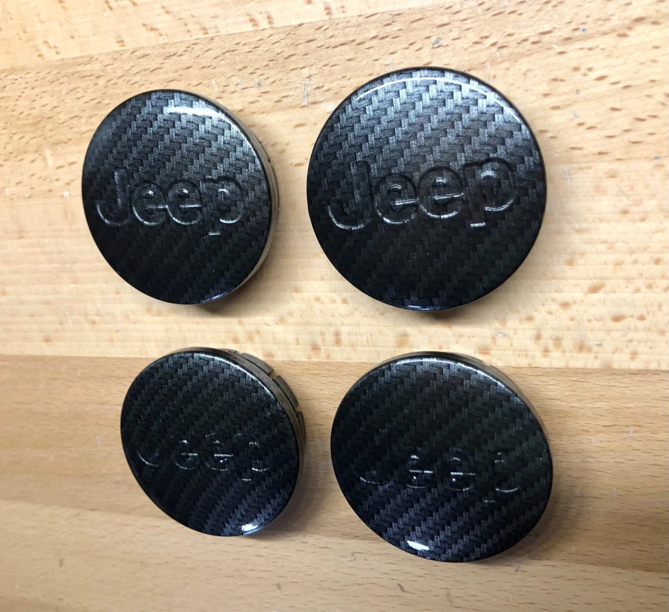 Jeep Wrangler Black Carbon Fiber Wheel Center Cap x4 Set Genuine OEM 2 1/8" - Image 2 of 4