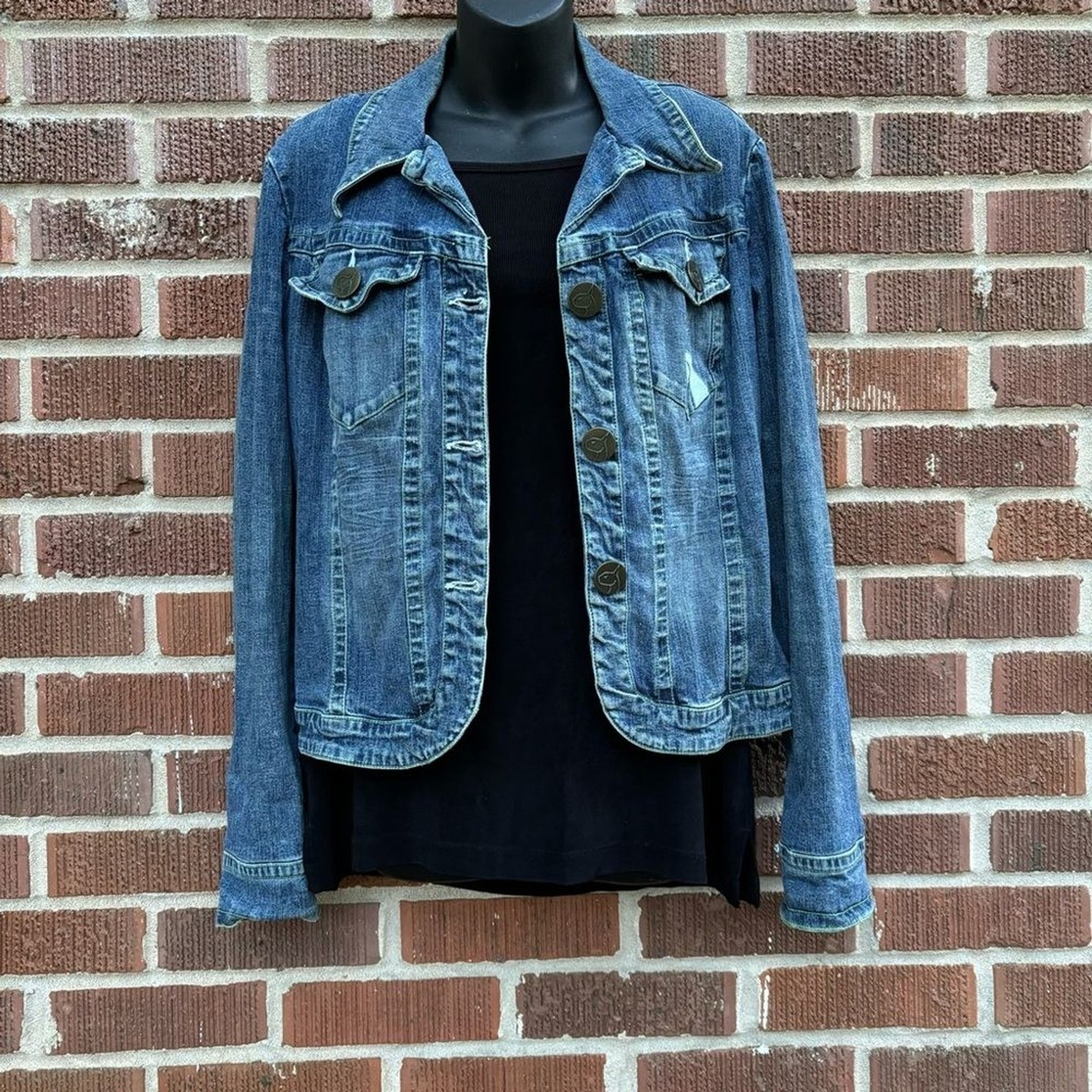 Baby Phat Girls Embroided Cat Blue Denim Jean Jacket Girls Size