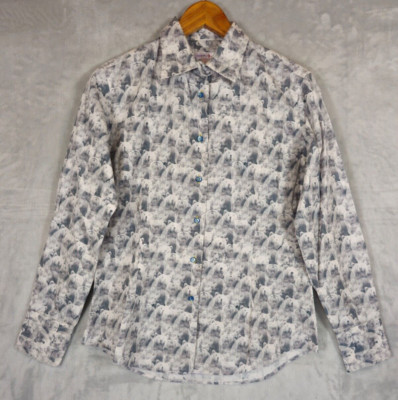 Coton Doux Womens Button Down Shirt Size 4 Polar Bear Allover Print Long Sleeve