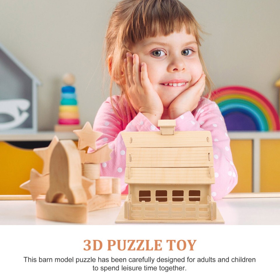 1 Set DIY Wooden Barn Puzzle Farm Barn Model Kids Barn Educational
