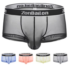Zonbailon Men Boxer Briefs Gauze Mesh See Through Sexy Underwear Soft Breathable