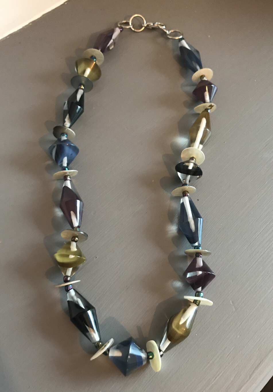 Geometric Large Plastic Beads Statement Short Nec… - image 1