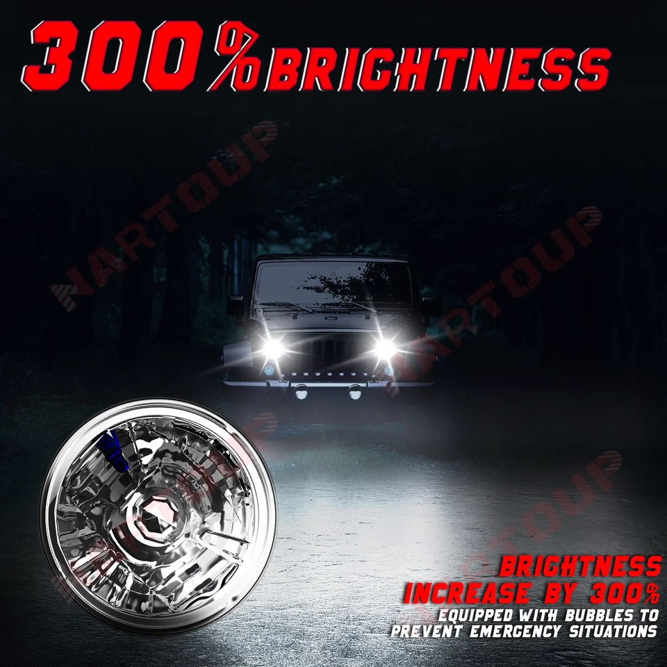 Round 7"INCH Chrome LED Headlight Projector For Ford LN7000 LN8000 LN9000 Trucks - Imagem 3 de 4
