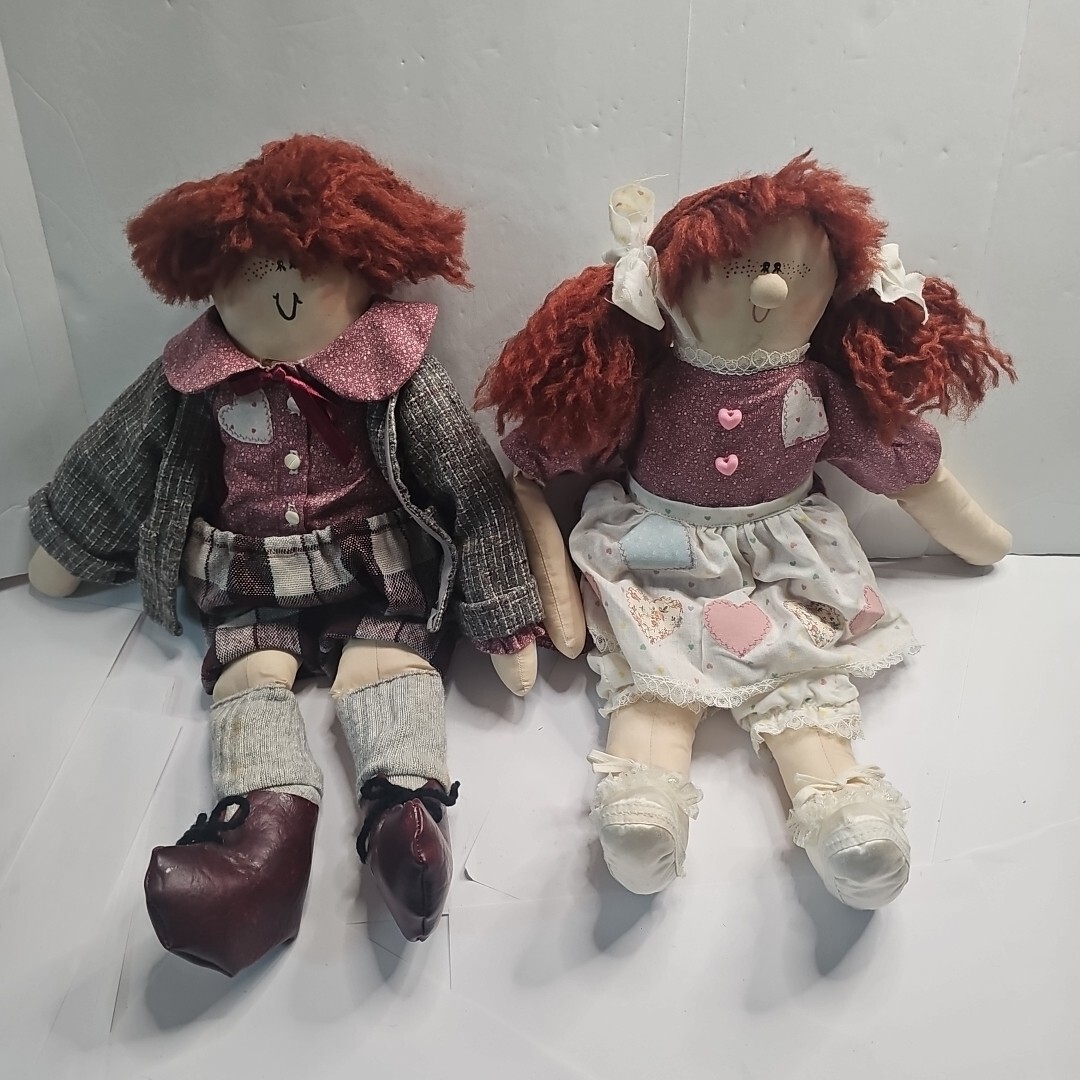 Jack And Jill Rag Dolls Red Haired Handmade Stuffed 19