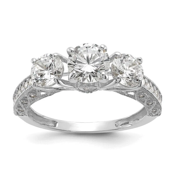 10K White Gold 3 Stone Cubic Zirconia CZ Ring eBay