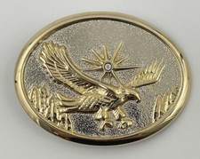 Vintage Belt Buckle Gold Tone American Eagle Majestic Western Cowboy Southwest