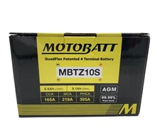 Motobatt MBTZ10S QUADFLEX AGM Factory Activated Replaces Yuasa YTX7A-BS, YTZ10S