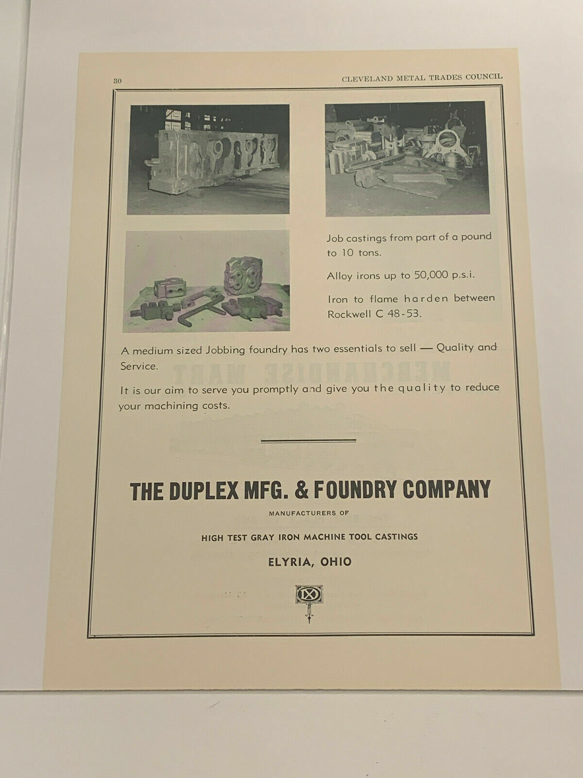 1956 Duplex Manufacturing & Foundry Company Elyria Ohio Vtg Magazine