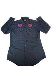 Ely diamond pearlsnap button up shirt medium black embroidered